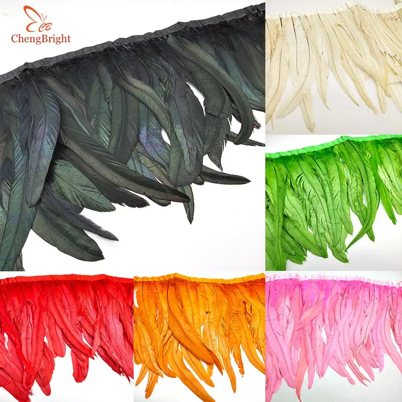 

CHENGBRIGHT 10 Yards Rooster Tail Ribbon Coque Feather Trimming For Crafts Dress Skirt Carnival Costumes Plumes 25-30cm Width
