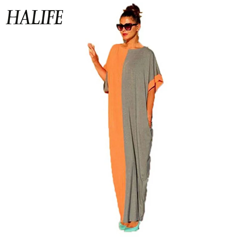 Wholesale Women Color block Bohemian Loose Bat Sleeve Summer Dress Plus Size Floor-Length Long Maxi Dresses With Pocket Robe Longue Femme Buy Cheap Women Color block Bohemian Loose Bat Sleeve Summer Dress Plus Size Floor-Length Long Maxi Dresses With Pocket Robe Longue Femme