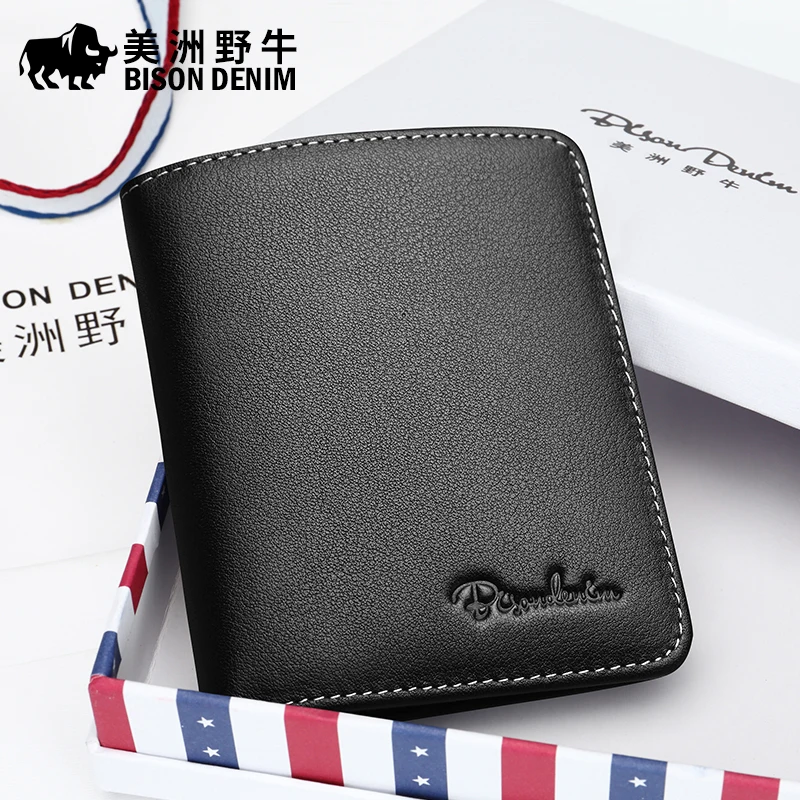 

BISON DENIM Brand Men Wallet Genuine Leather Credit Card Holder Top Cowhide Purse Credit Card Wallet Men's Wallet Free Shipping