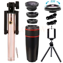 Универсальный Зажимы 235 градусов рыбий глаз Широкий формат макро Lentes 8X телефото зум-объектив для сотового телефона линзы комплект палка для селфи штатив