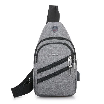 Новинка, USB зарядное устройство, нагрудная сумка, Корейская, через плечо, слинг, нагрудная сумка, мужская повседневная сумка через плечо, мужская сумка через плечо - Цвет: Gray