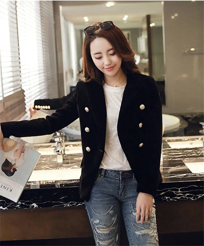 Модный брендовый весенний женский тонкий бархатный пиджак, двубортный простой Женский блейзер, Высококачественная офисная одежда