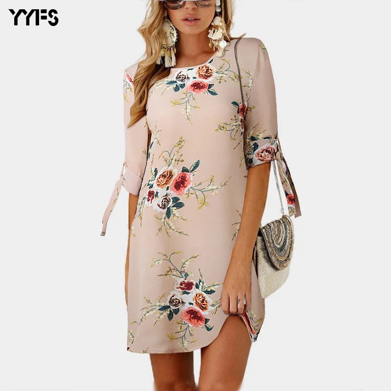 

Summer Chiffon Dresses Women 2019 Floral Print Mini Dress Women Boho Beach Dress Half Sleeve Elegant Female Party Vestido