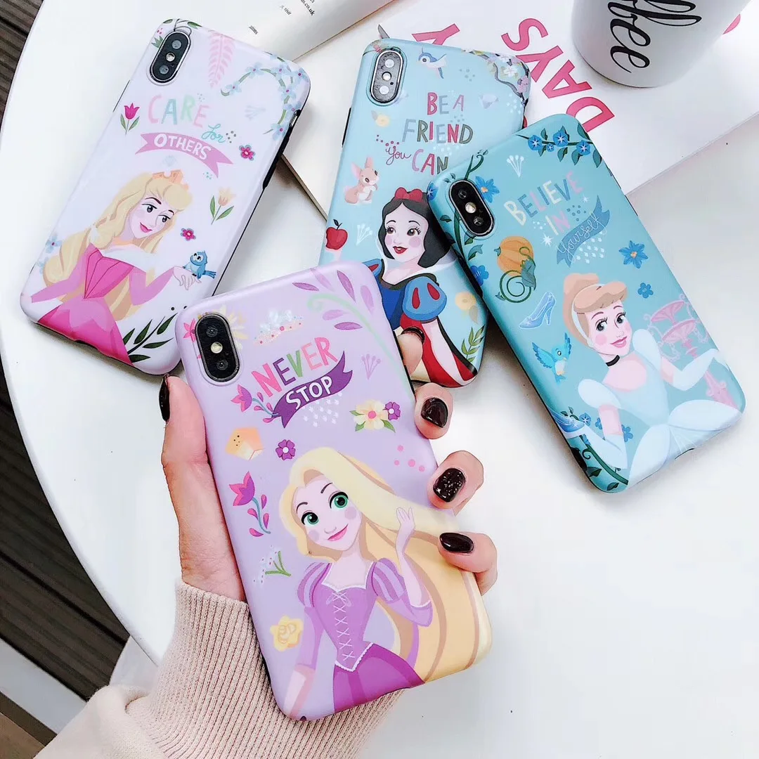 

Cute Cartoon princess White snow phone case for iphone 7 8 6 S Plus X XS MAX XR soft Scrub Cover For iPhone soft Fundas