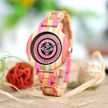 

BOBO BIRD Women Wooden Watches Full Color Paint Quartz Ladies Wristwatch in Wooden Gift Box