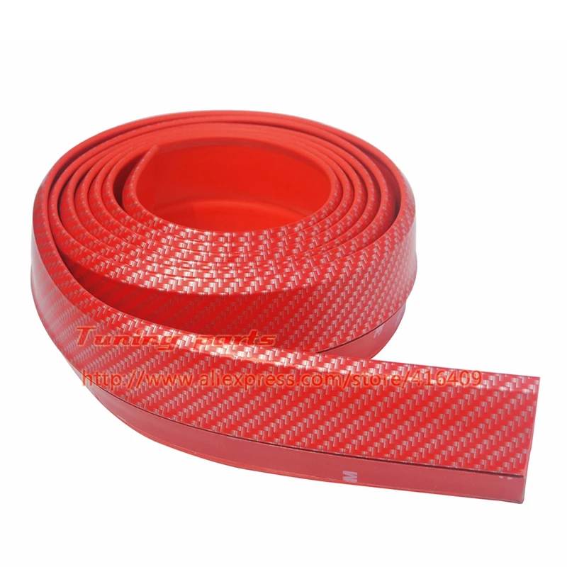 8FT 2.5M Red Carbon Fiber Car Body Kit Bumper Lip Side Skirt Rubber