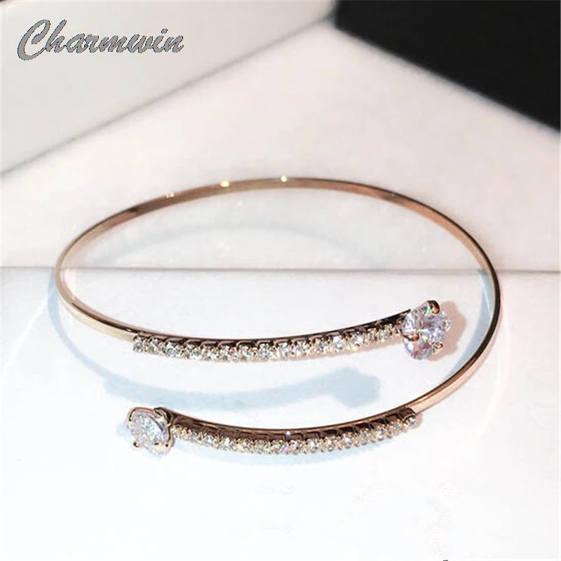 

Charmwin Fashion Zircon Bangle Bracelets For Women Jewelry Rose Gold Color Rhinestone Cuff Bracelets & Bangles PS0063