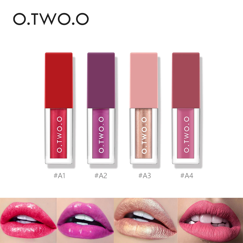 

O.TWO.O 4 Colors Matte Shimmering Liquid Lip Gloss Set Long Lasting Liquid Lipstick Batom Lipgloss Lip Tint Makeup Set