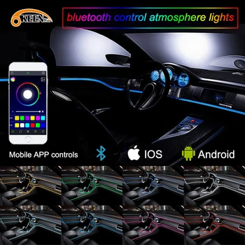 

OKEEN APP 5M Car decor 12V lighter LED Lamp Strip thread sticker decals tags accessory Flexible Neon Light EL Wire Rope Tube