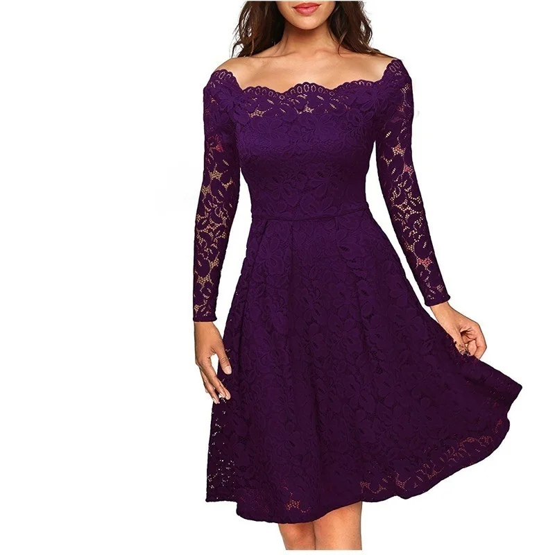 7 Attract Elegant Lace Dresses Autumn Party Black Long Sleeve Floral