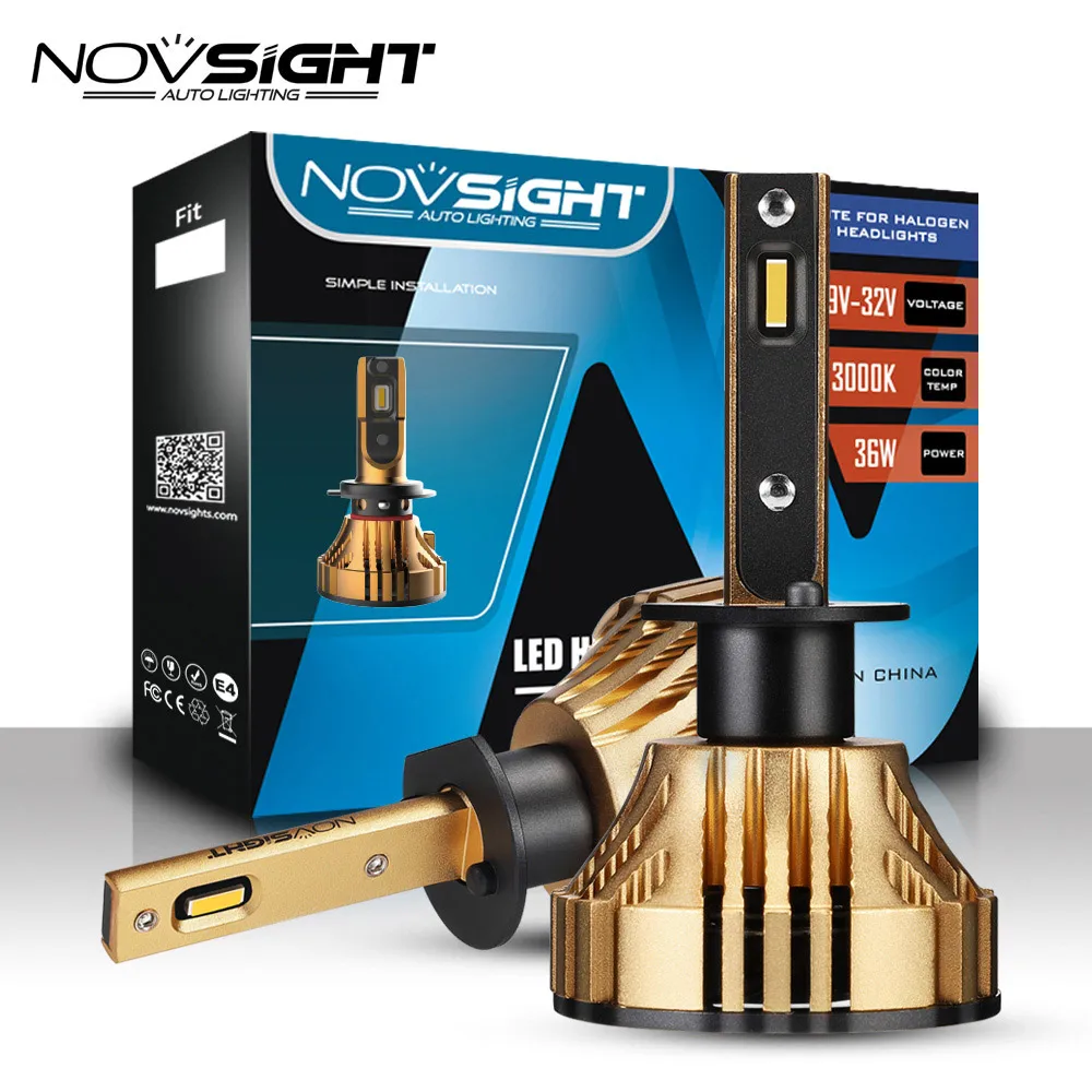 Novsight супер яркие светодиодные лампы для фар 3000K золото желтый h4 h7 12V 24v 72w 12000lm h8 h11 hb3