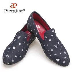 Для мужчин Джинсовая обувь Piergitar/Новые модные звезда мужские лоферы темно-синий плюс Размеры Мужская обувь на плоской подошве Размеры США