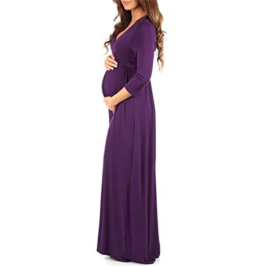Женское облегающее платье с рюшами для беременных, 3/4 рукав, v-образный вырез, Длинное свободное платье, подарки для беременных, zwangerschaps kleding Y