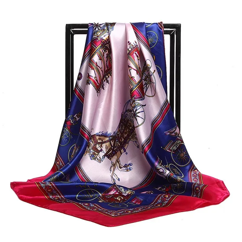 Шарфы для женщин с принтом твил волосы шеи квадратный шелковый шарф Офисная Женская шаль Бандана 90*90 см мусульманский платок-хиджаб корейский - Цвет: 03