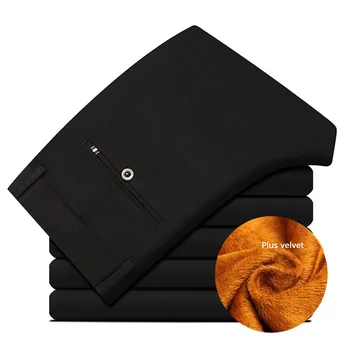 

Winter Warm Pants Men Thick Plus Velvet Slim Fit Men's Trousers Casual Stretch Mens Fashion Pants Khaki Black