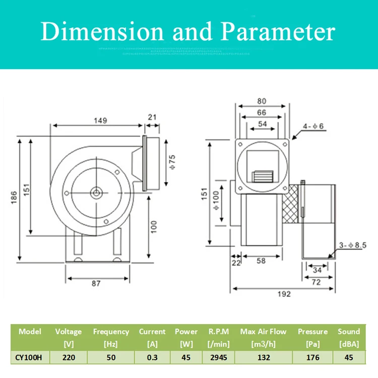 CY100H центробежный вентилятор 45 Вт Высокая термостойкость котел вентилятор 220 в sirocco вентилятор с медной проволокой мотор