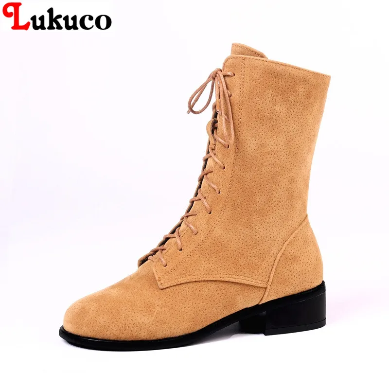 

Lukuco New Arrival Mid-Calf Botas Round Toe Size 39 40 41 42 43 44 45 46 Spring Autumn Custom Handmade Free Shipping Woman Shoes