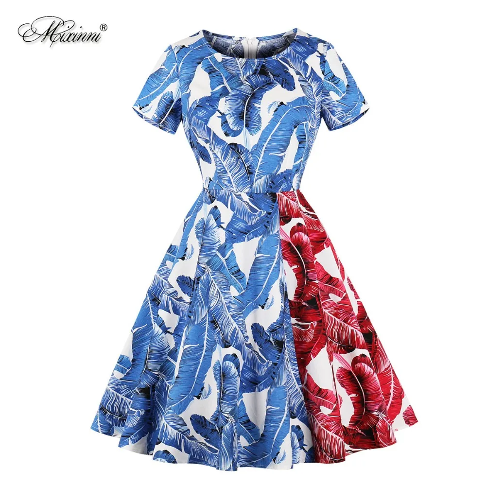

MIXINNI Dropshipping 2018 50s Verano Vestidos Printed Vintage Dress Slim Waist Vestidos Mujer Plus Size Cortos De Fiesta Women