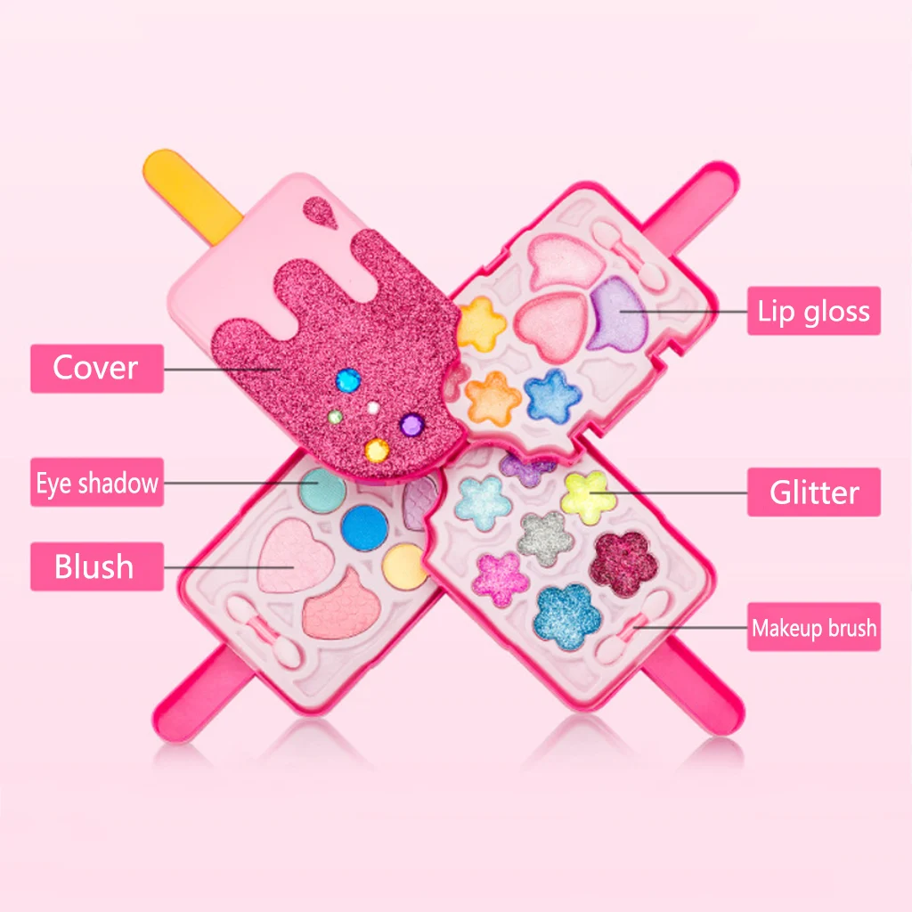 Лед с кремовой структурой для макияжа Тени для век Палитра Румяна Блеск для губ Набор для девочек Принцесса Ролевые игры игрушка