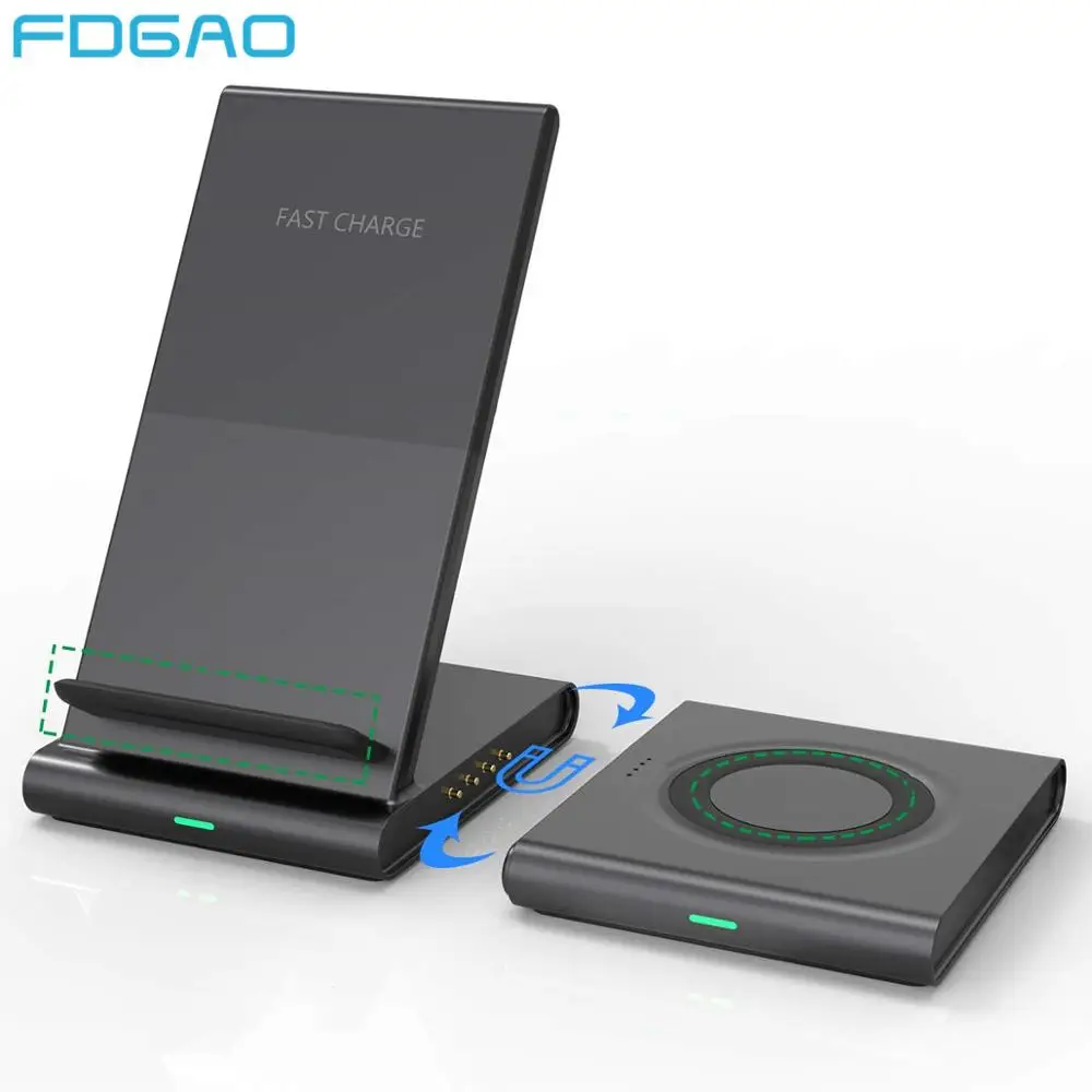 FDGAO 2 в 1 быстрая зарядка Подставка для samsung S10 S9 iPhone XS XR X 8 Airpods 10 Вт Qi Беспроводное зарядное устройство для Galaxy Watch gear Buds