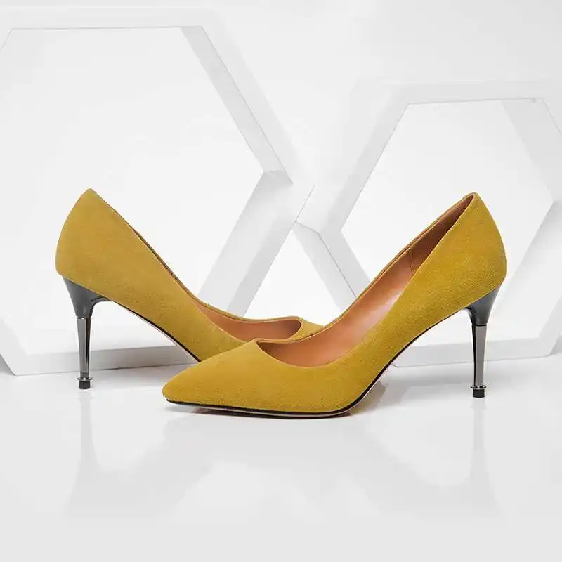Llegada Señora Punta Shallow Suede Hecho Mano Nueva Altos Kid Elegante Oficina L16 Bombas Tacones Dulce Boda A Estrecha amarillo Negro 2018 Mujeres 5qpxFwgAx