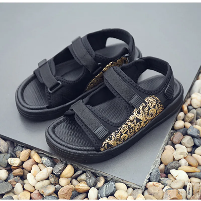 Men's Sandals 2019 Summer Black Gold Casual Shoes Men High Quality Flat ...