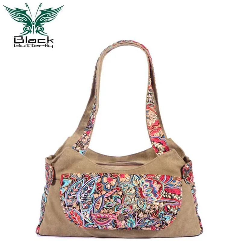 Chinese style retro shopping packet camel color canvas designer