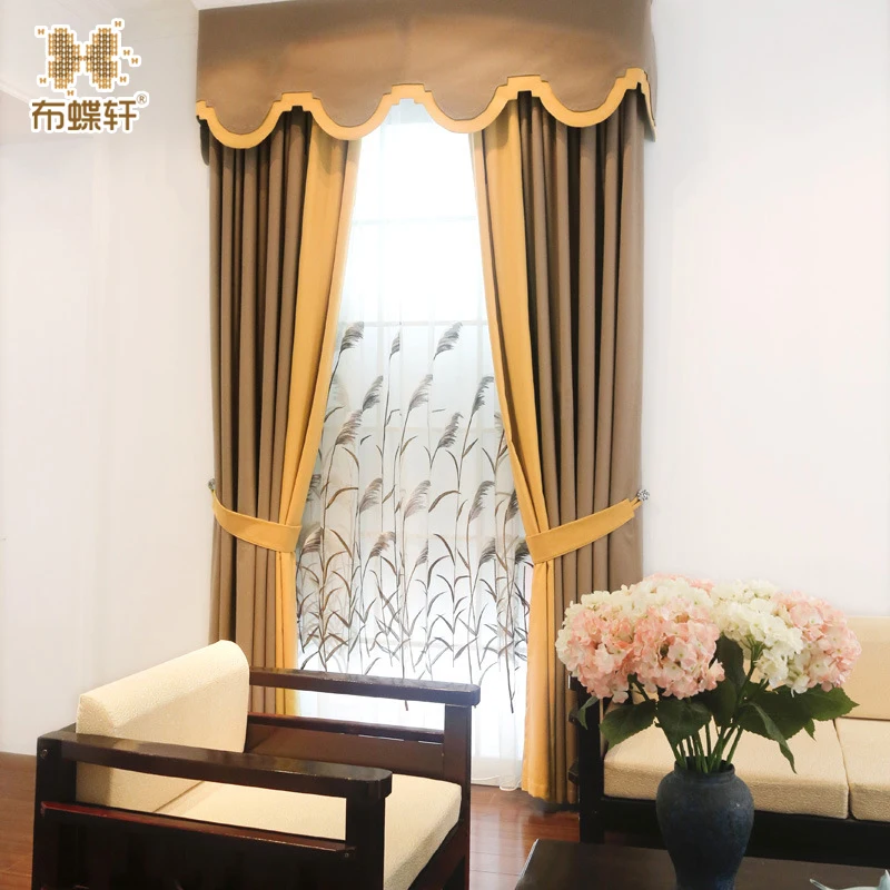 

2018 New Modern Chinese Style White Embroidery Tulle Orange Yellow Grey Coffee Valance Curtains for Living Room Bedroom