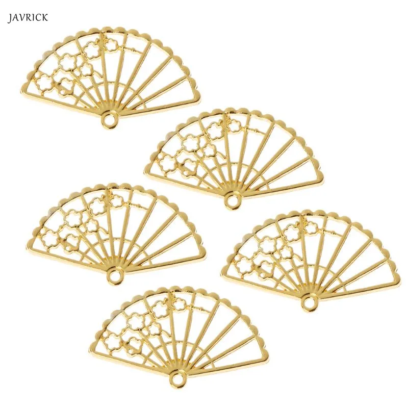 

5Pcs Cherry Blossoms Fan Metal Frame Pendant Open Bezel Setting UV Resin Jewelry Tool For DIY Accessories