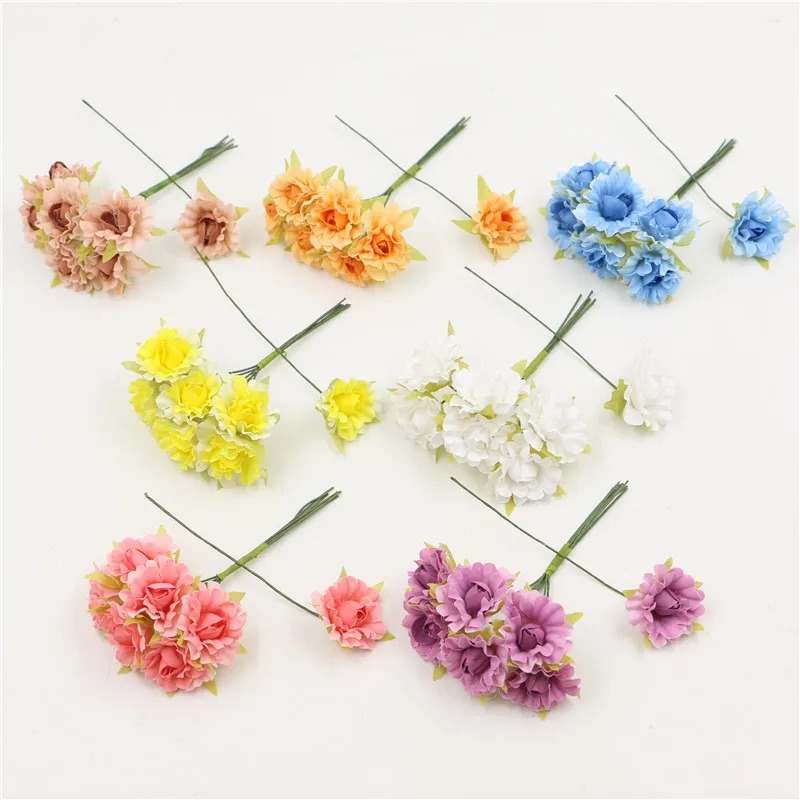Mini Artificial Flowers Silk Rose With Stem Decorative Flowers DIY