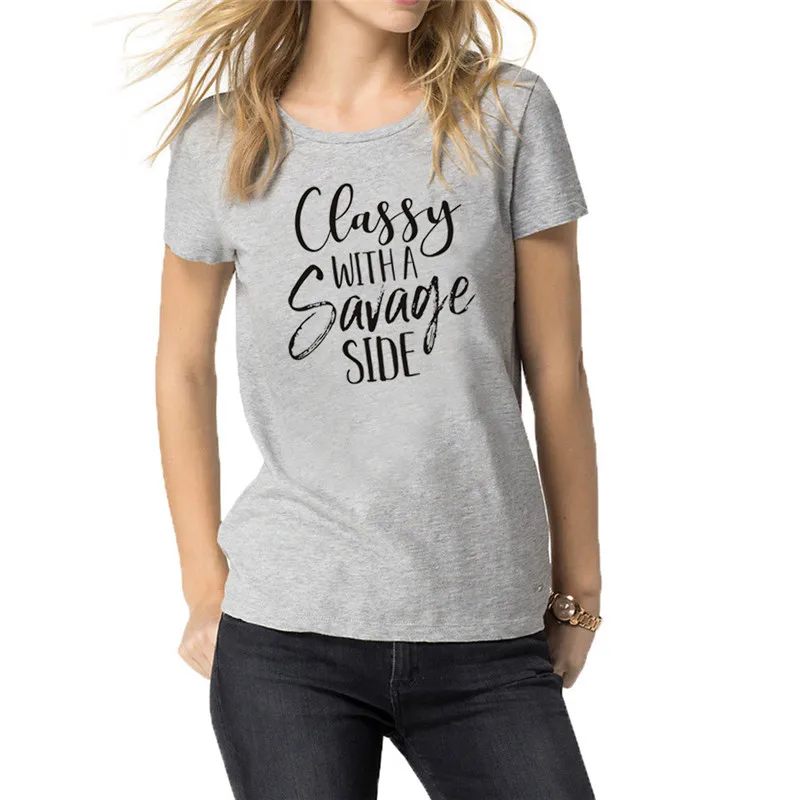 Download WT0110 Women Classy With Savage Side Print Letter T shirt ...