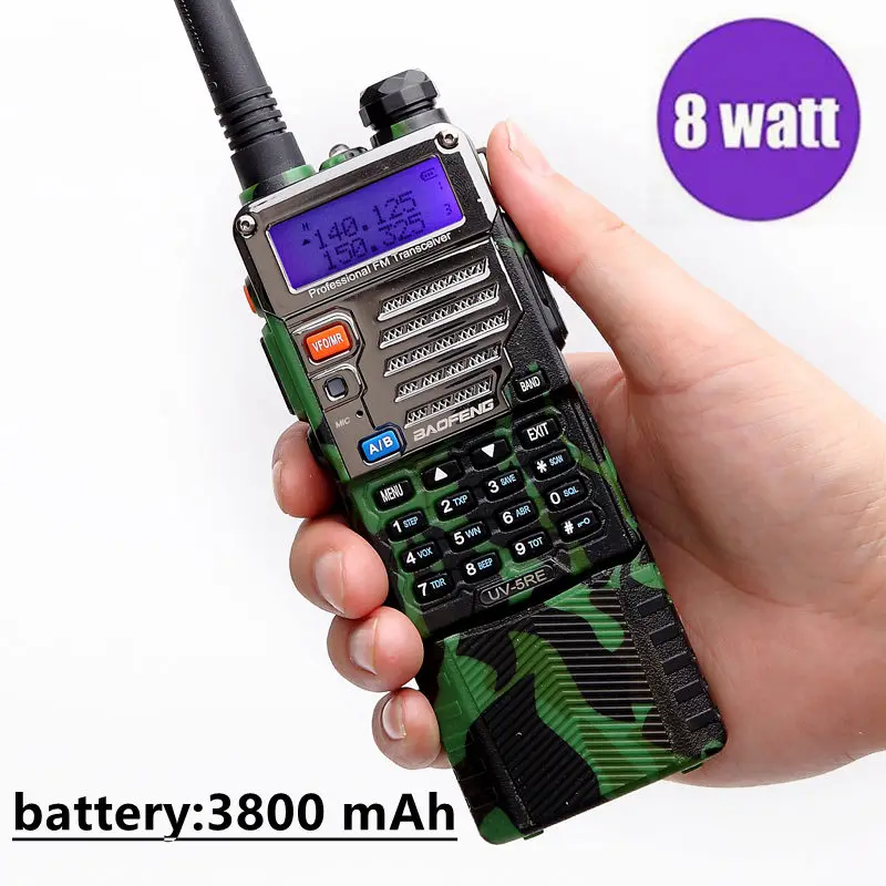 Камуфляж BAOFENG UV-5RE 8 Вт мощная рация 3800 mAh Батарея 10 км дальний двухдиапазонный uv5re cb рация Охота