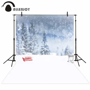 

Allenjoy vinyl photography backdrop Winter Pine trees Snow Fantasy sled background newborn original design for photo studio