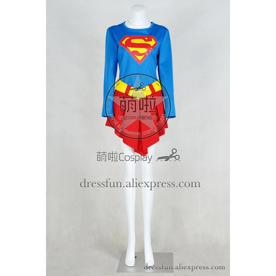 Supergirl Kara Zor-El Cosplay Costume DC Comics Combat Uniform Outfits Cloak Blue T-shirt Halloween