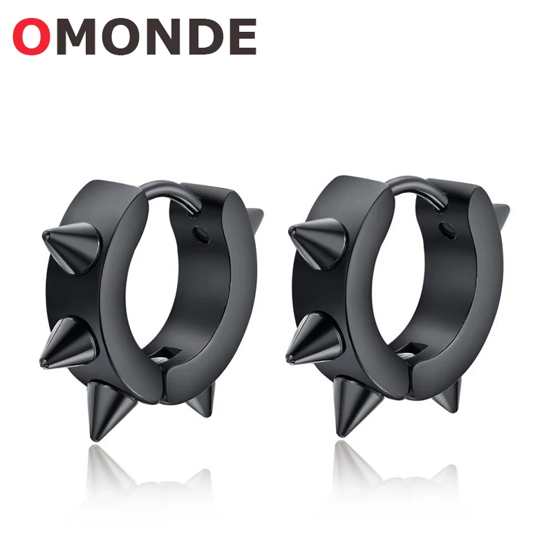 

New Arrival Small Black Hiphop Hoop Earrings Horn Stainless Steel Punk Biker Fashion Jewelry Helix Hook Ear Earing for Boy Girl