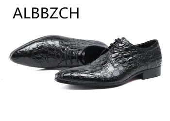 

New Embossed Leather Dress Men Shoes Derby Wedding Shoes Mens Pointed toe Laces Business Office Career Work Man Shoes SIZE 38-44