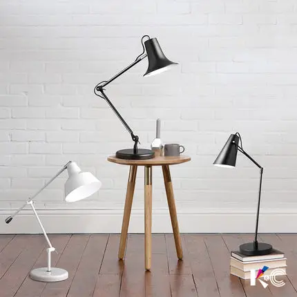 

Modern White/Black Painted Wrought Iron Desk Lamp Swing Arm Retractable Table Lamp with E27 LED Bulb for Home Bedroom Study Room
