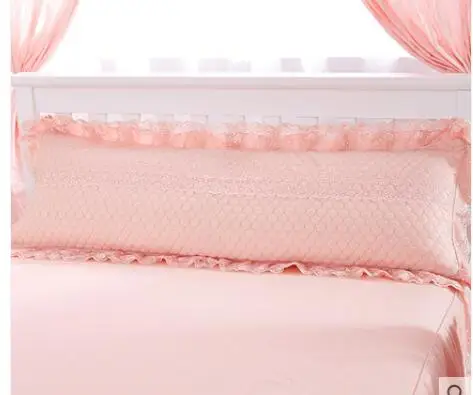

1.2/1.5/1.8m white/pink Cotton fabric couple pillowcase Embroidered lace long pillow cover couple pillow case bed