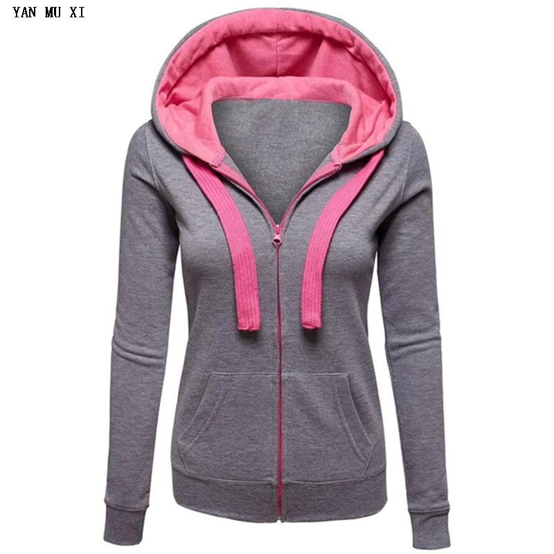 جديد تماما 2017 أوروبا والولايات المتحدة MS هوديس لون نقي خياطة سستة جيب طويل الأكمام هوديي أزياء البلوز