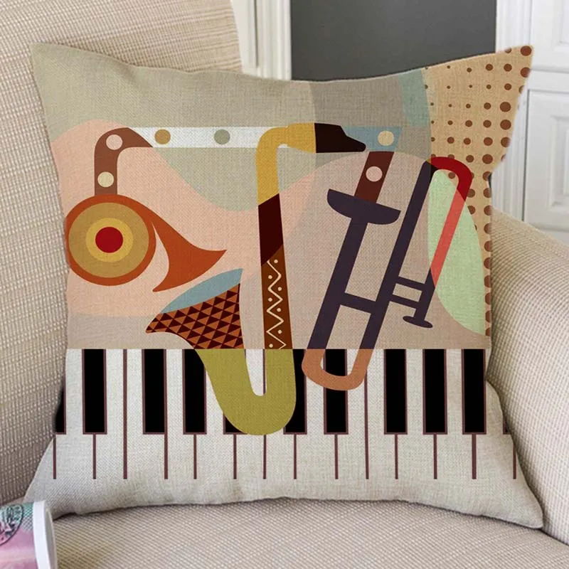 Nordic Abstract Geometric Musical Instruments Home Decor Pillow Case Music Notes Piano Keyboard Sax