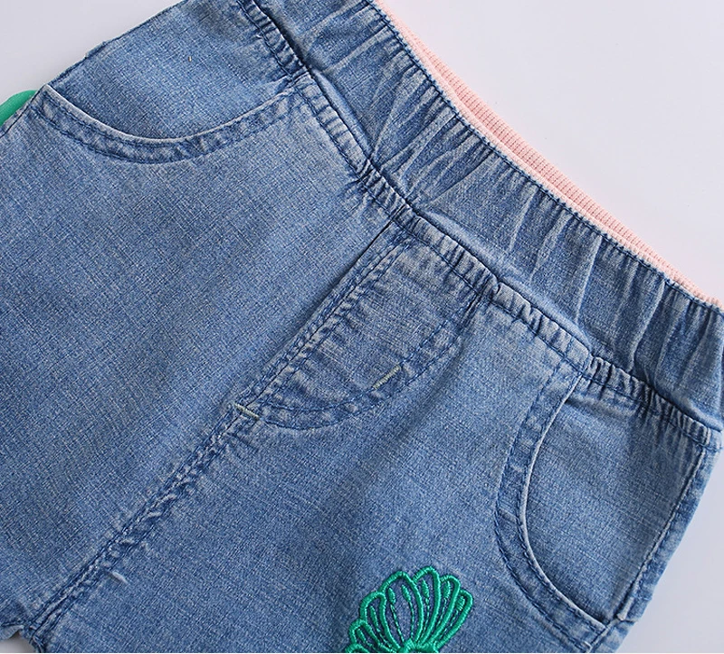 Jeans For Girls Flower Embroidery pocket Short Jeans Girls Casual Jeans Teen Denim Clothes pants For Girls