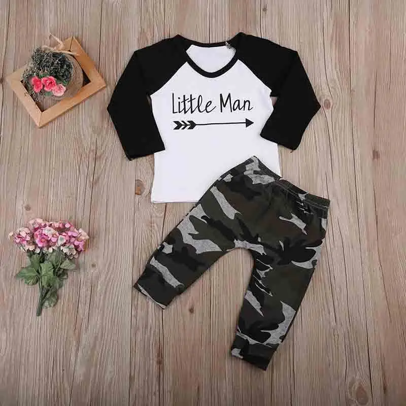 Комплекты одежды для маленьких мальчиков футболки для маленьких мальчиков камуфляжные штаны комплекты одежды для малышей из 2 предметов комплект для новорожденных мальчиков roupa infantil - Цвет: Ltm AS THE PHOTO