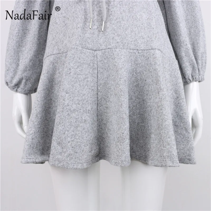 Nadafair long puff sleeve knitted autumn winter dresses women deep v neck casual elastic waist lace up sweater sexy mini dress 19