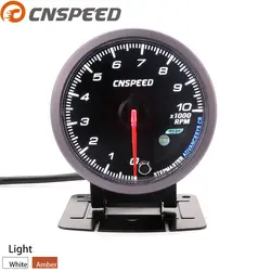 Бесплатная доставка CNSPEED 60 мм Тахометр 0-10000 измеритель об/мин Черный лицо с белым и янтарным освещением измеритель об/мин автомобиль об/мин