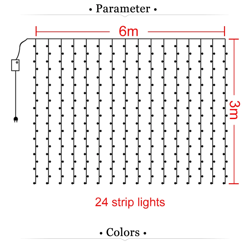 6 м x 3 м Светодиодная лента, большие занавески, освещение, украшение для улицы, внутреннего дома, гирлянды, рождественские окна, вечерние, рождественские, яркие, 220 В