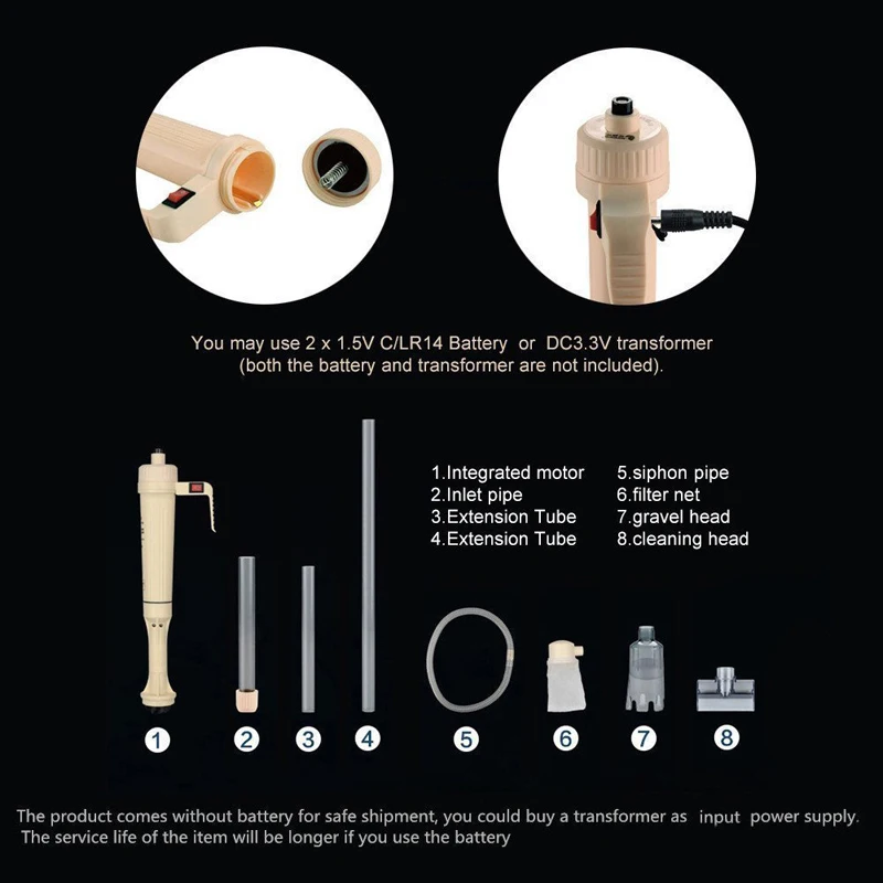 Батарея аквариум Гравий очиститель, мойка Сифон Вакуумный водяной насос фильтр для аквариума аквариум телескопически регулируемая высота