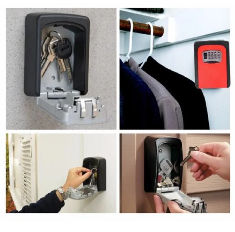 Wall Mounted Spare Keys Safe Storage Box with 4 Digit Combination Password Lock Home Office Metal Hidden Key Secret Organizer