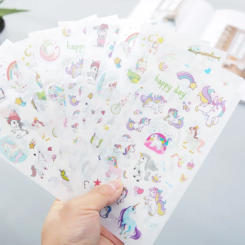 

6 Sheets/Set Unicorn Kawaii Cartoon Stickers PVC Waterproof Car Sticker for Hand account Notebook Phone Fridge Suitcase Laptop