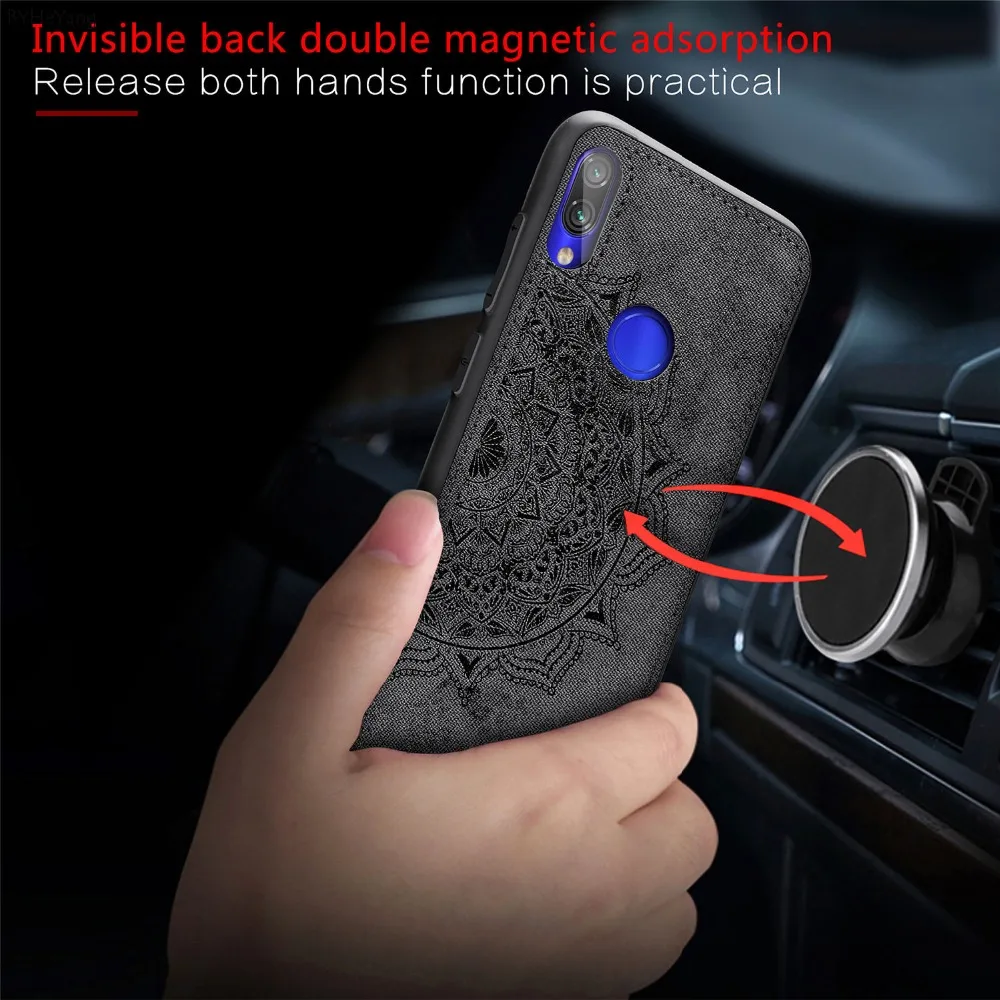 

For Xiaomi Redmi Note 7 Case Cloth Texture Back Cover Soft Frame Fabric Fundas Car Metal Magnet For Xiaomi Redmi Note 7 Pro bags