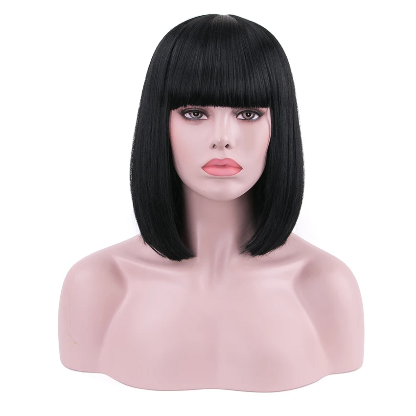 Tanie Rosa gwiazda krótki prosto syntetyczna peruka z grzywką dla kobiet czarny Bob peruka żaroodporne Cosplay Costume peruki 20 kolor